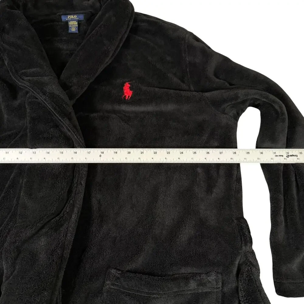 Polo Ralph Lauren Microfiber Shawl‎ Robe Black Plush Big Red Pony L XL